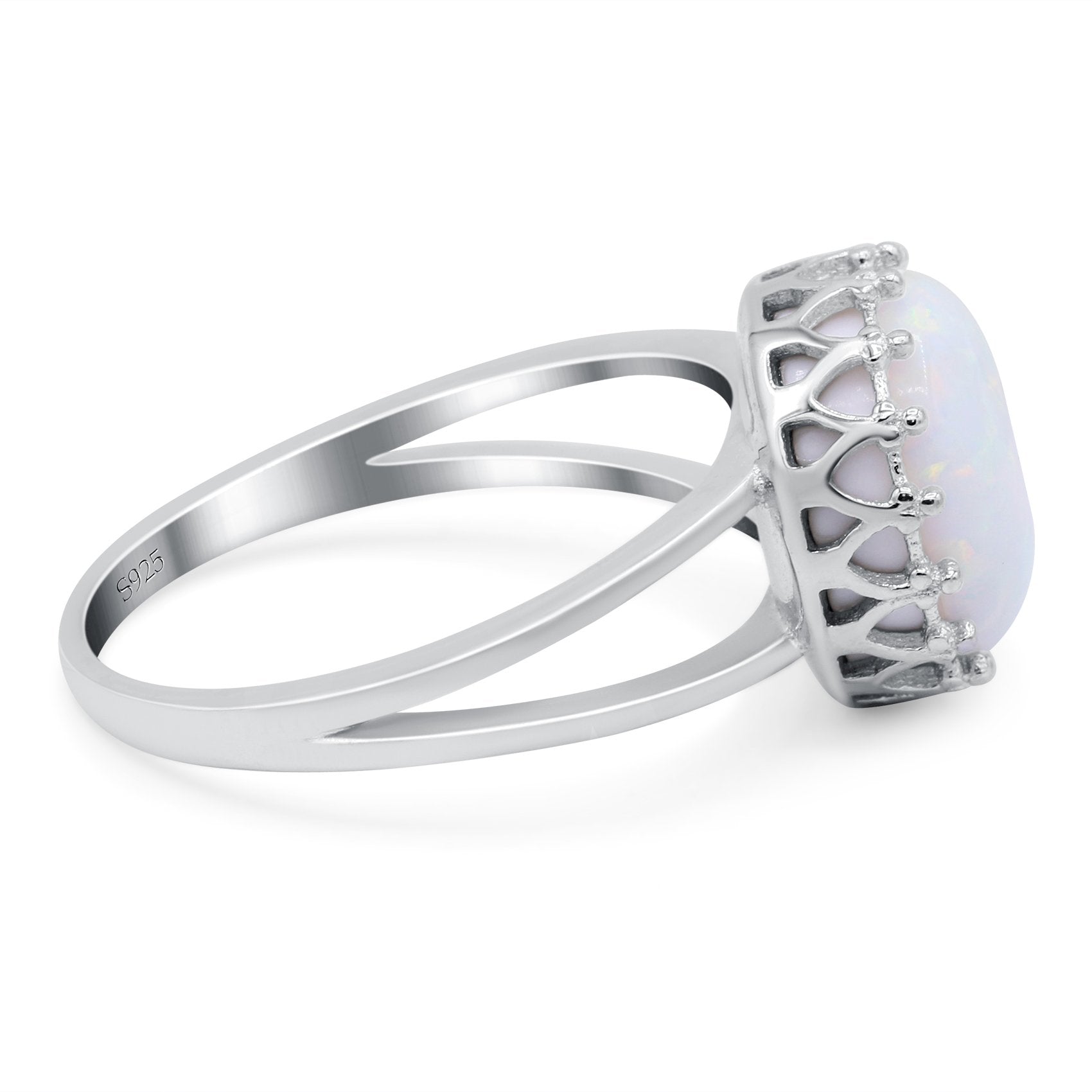 Split Shank Ring Band Round Lab Created Opal 925 Sterling Silver (12mm)