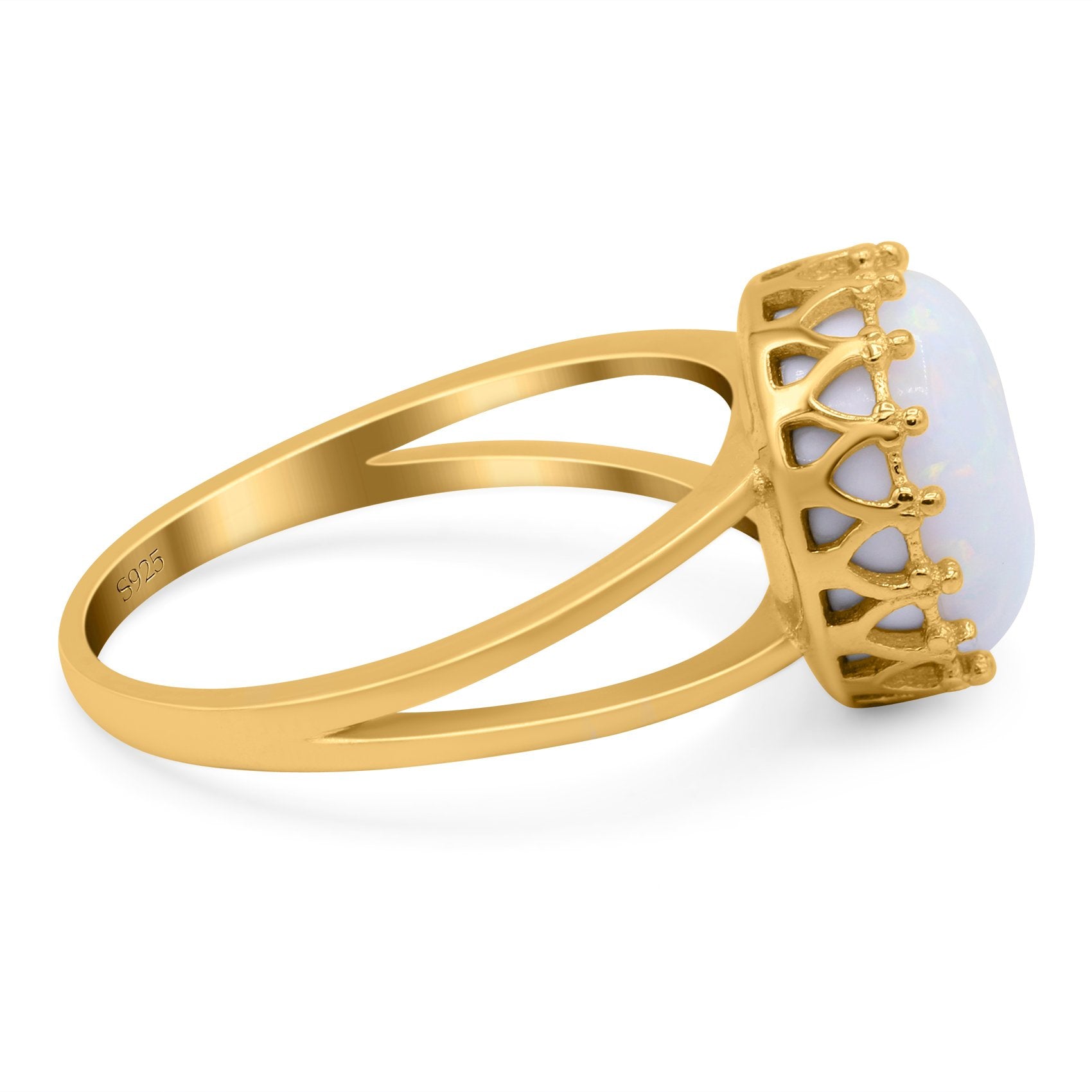 Split Shank Ring Band Round Lab Created Opal 925 Sterling Silver (12mm)