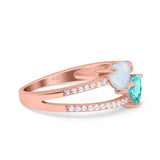 Heart Promise Ring Double Heart Created White Opal Round Simulated Cubic Zirconia 925 Sterling Silver