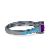 Solitaire Accent Fashion Ring Princess Cut Simulated Cubic Zirconia Created Opal 925 Sterling Silver