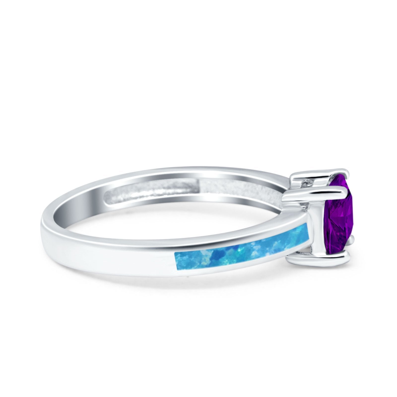Solitaire Accent Fashion Ring Princess Cut Simulated Cubic Zirconia Created Opal 925 Sterling Silver