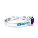 Solitaire Accent Fashion Ring Princess Cut Simulated Cubic Zirconia Created Opal 925 Sterling Silver