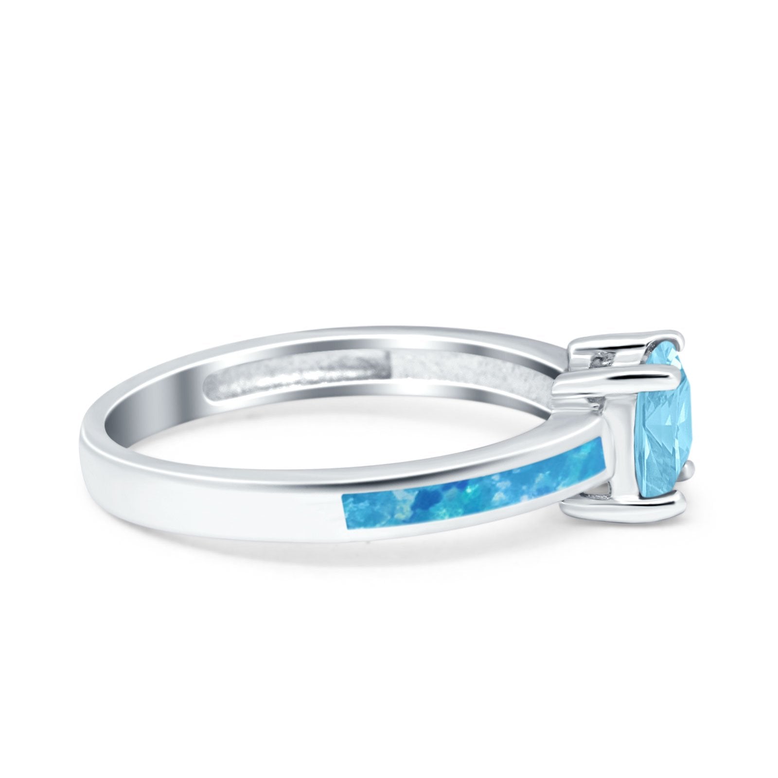 Solitaire Accent Fashion Ring Princess Cut Simulated Cubic Zirconia Created Opal 925 Sterling Silver