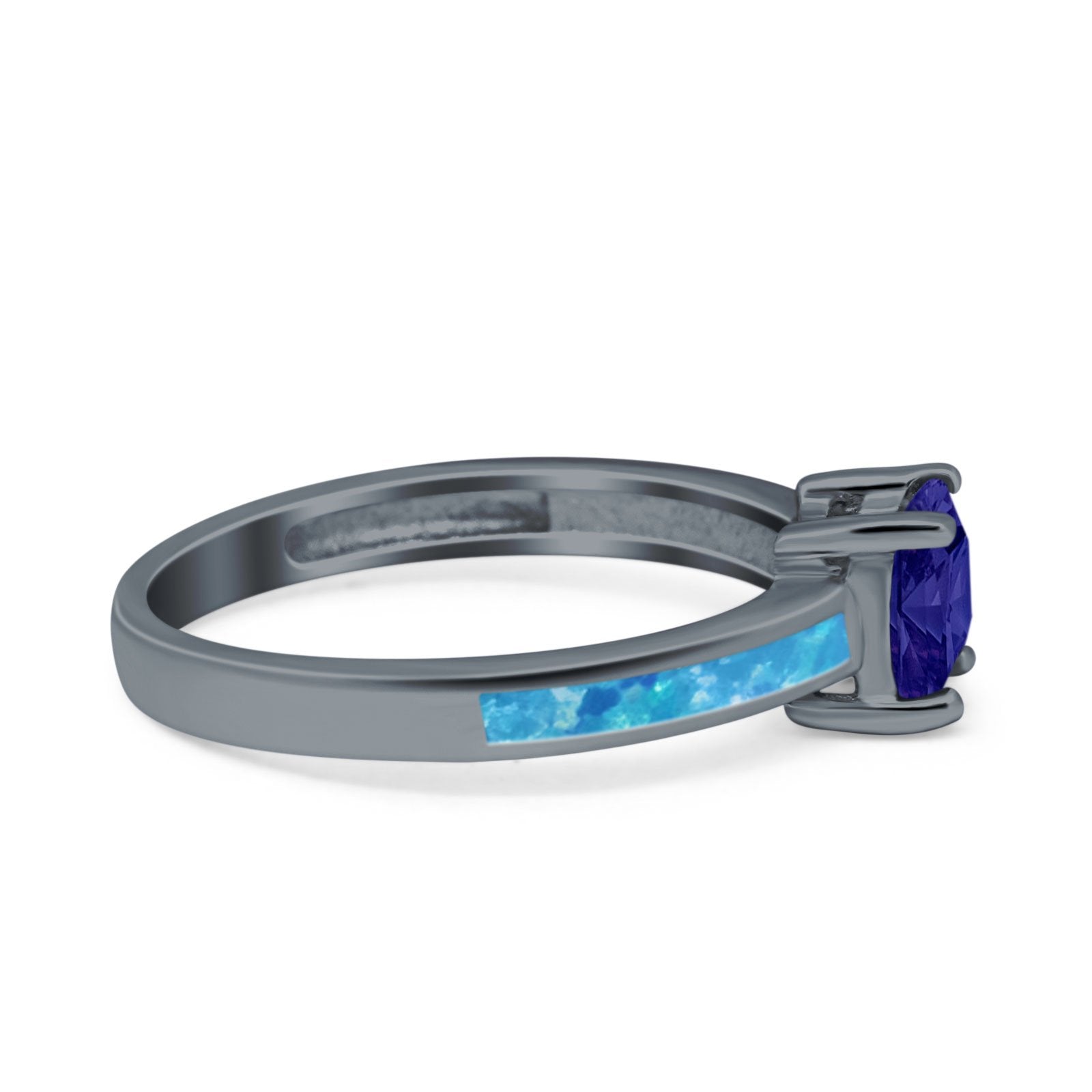 Solitaire Accent Fashion Ring Princess Cut Simulated Cubic Zirconia Created Opal 925 Sterling Silver