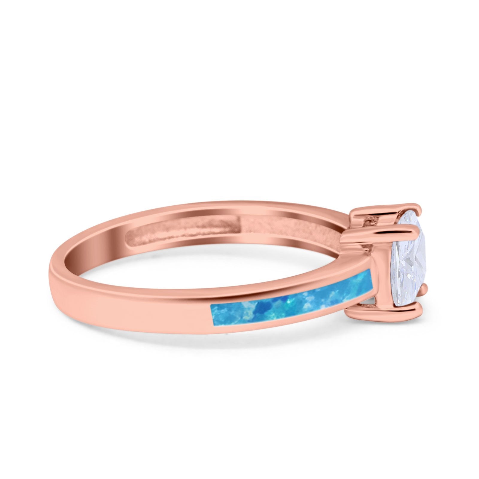 Solitaire Accent Fashion Ring Princess Cut Simulated Cubic Zirconia Created Opal 925 Sterling Silver