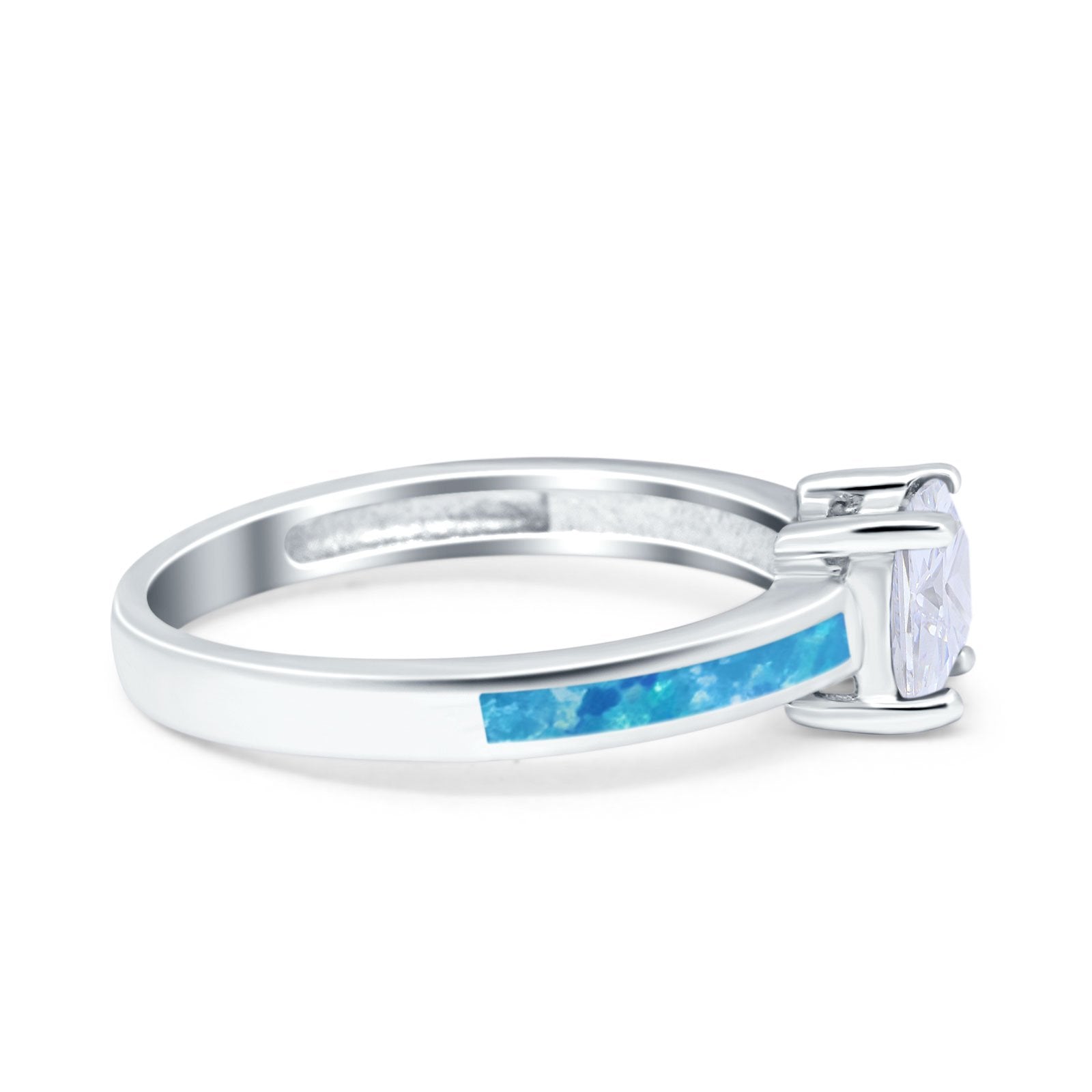 Solitaire Accent Fashion Ring Princess Cut Simulated Cubic Zirconia Created Opal 925 Sterling Silver