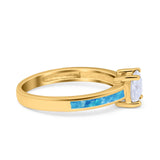 Solitaire Accent Fashion Ring Princess Cut Simulated Cubic Zirconia Created Opal 925 Sterling Silver