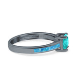 Solitaire Accent Fashion Ring Princess Cut Simulated Cubic Zirconia Created Opal 925 Sterling Silver