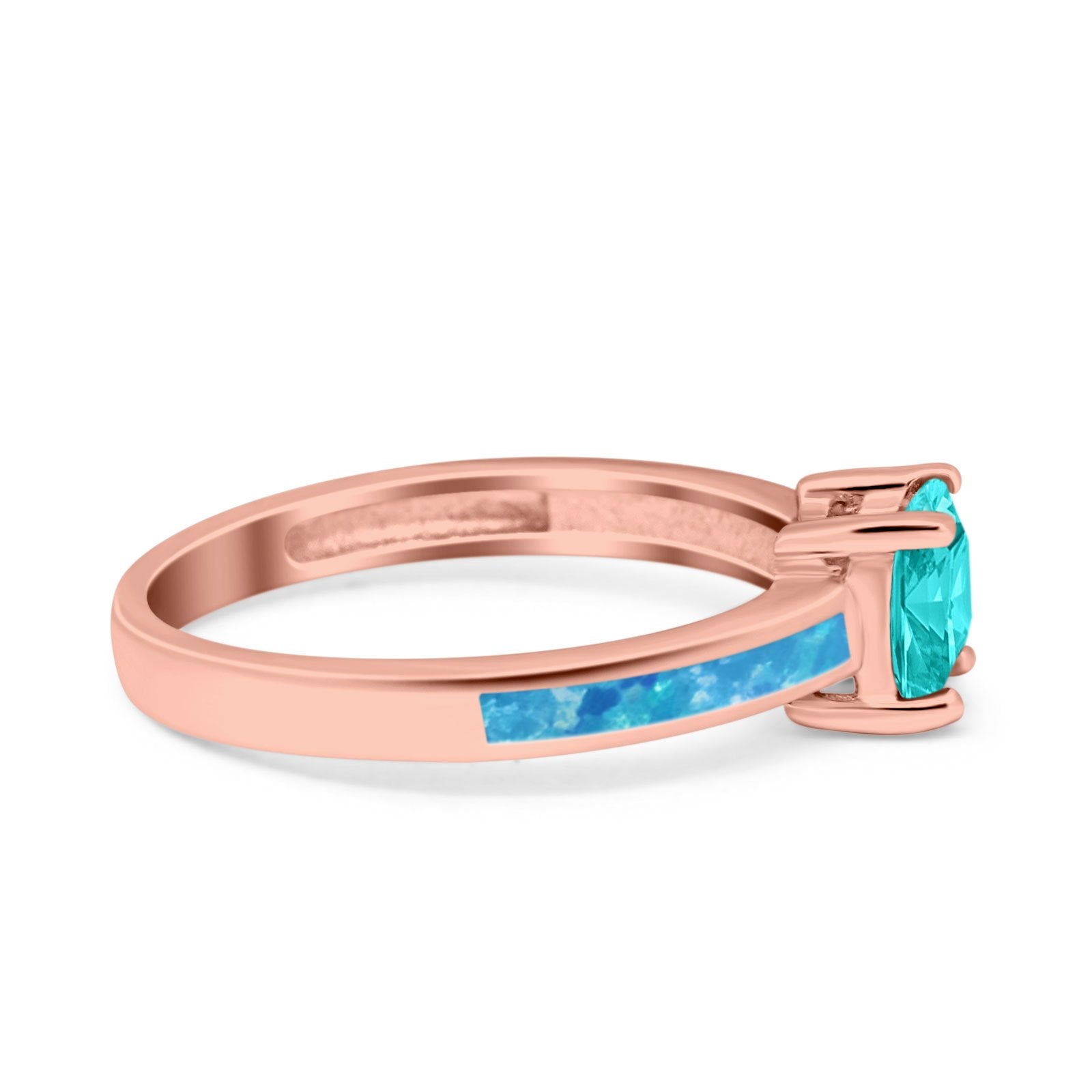 Solitaire Accent Fashion Ring Princess Cut Simulated Cubic Zirconia Created Opal 925 Sterling Silver