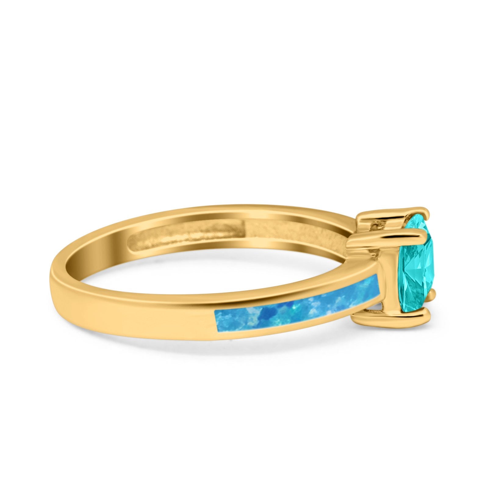 Solitaire Accent Fashion Ring Princess Cut Simulated Cubic Zirconia Created Opal 925 Sterling Silver