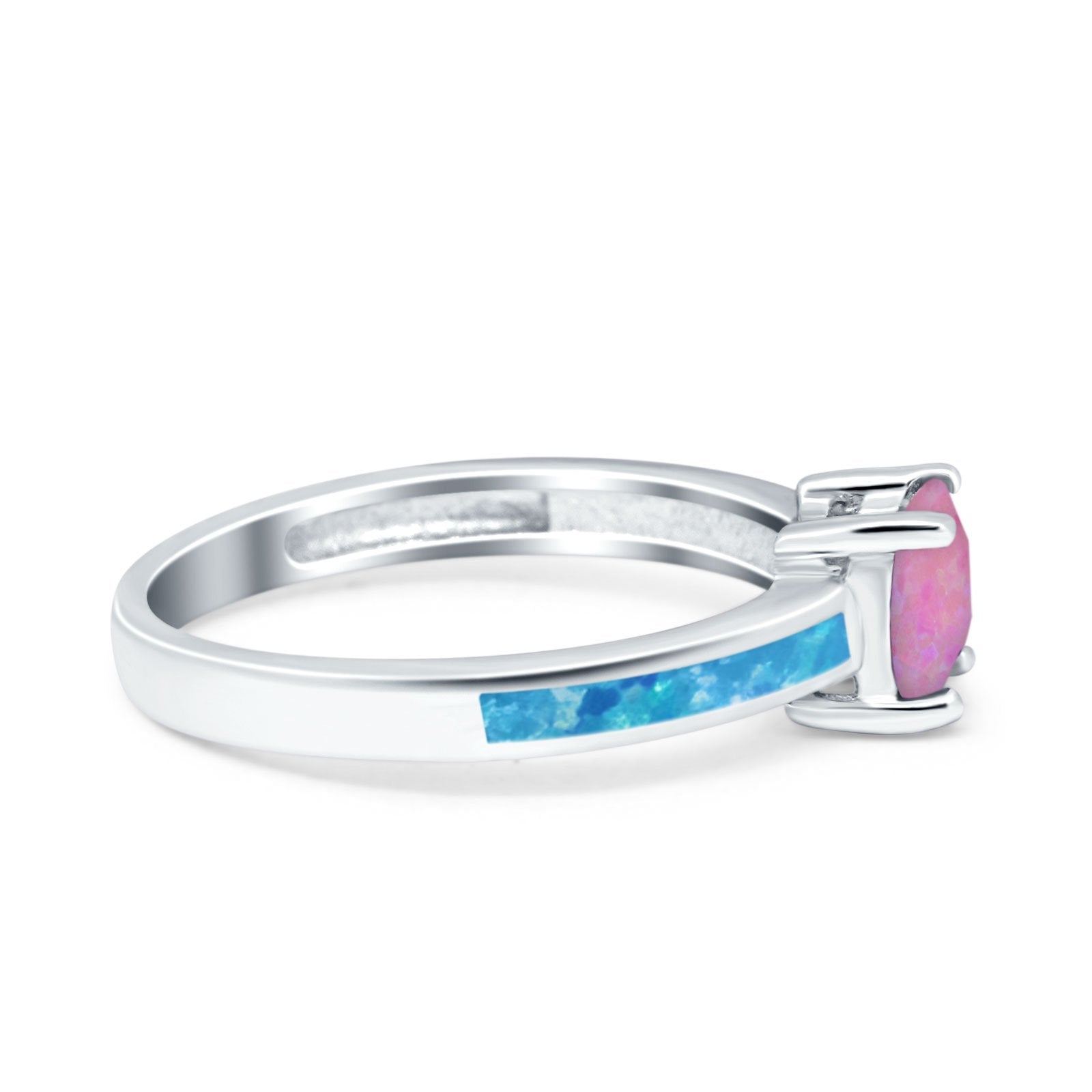 Solitaire Accent Fashion Ring Princess Cut Simulated Cubic Zirconia Created Opal 925 Sterling Silver