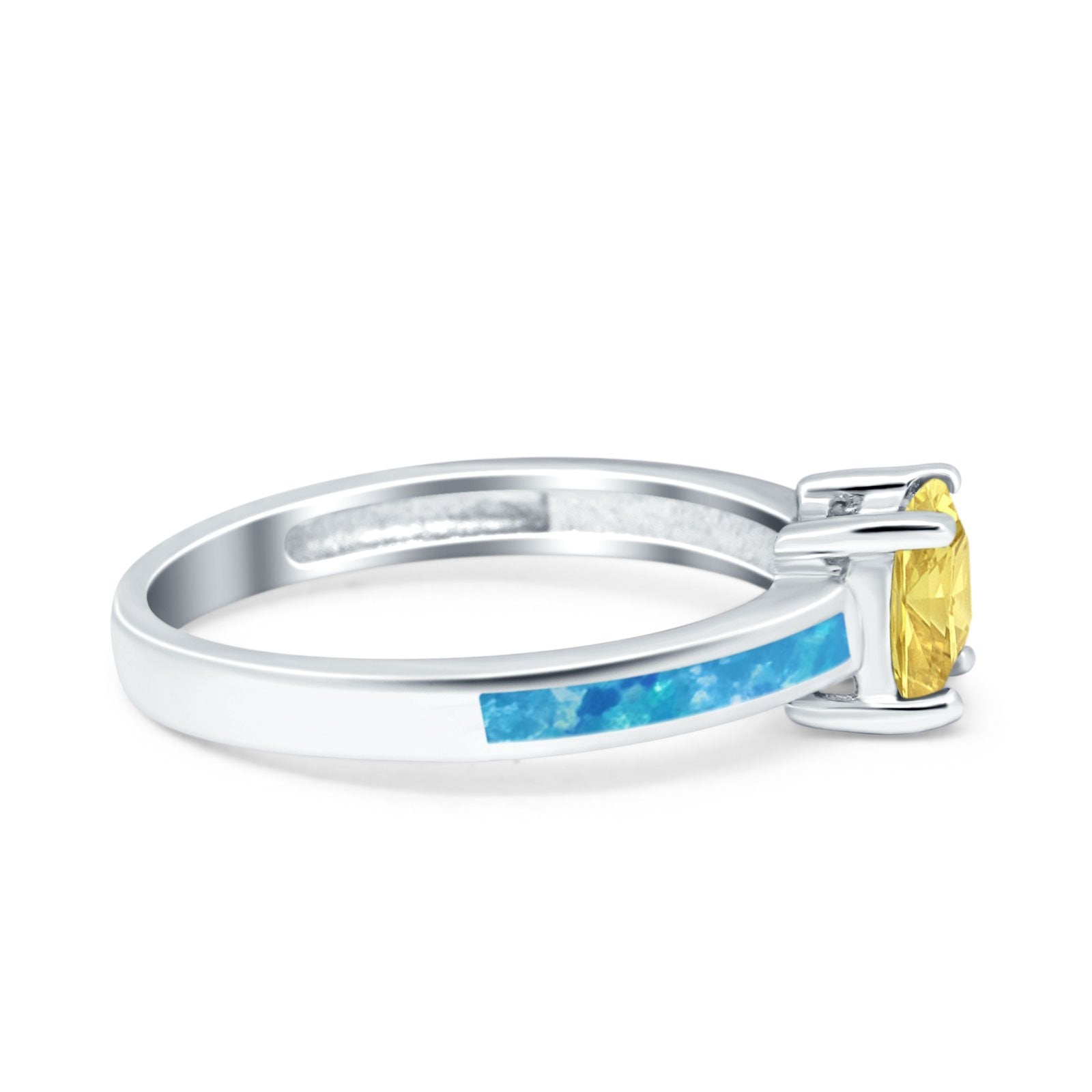 Solitaire Accent Fashion Ring Princess Cut Simulated Cubic Zirconia Created Opal 925 Sterling Silver