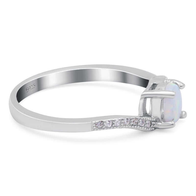 Swirl Lab Created Opal Wedding Ring Round Simulated Cubic Zirconia 925 Sterling Silver