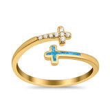 Cross Ring Sideways Round Eternity Simulated CZ Lab Opal 925 Sterling Silver