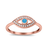 Evil Eye Ring Round Lab Opal Simulated Cubic Zirconia 925 Sterling Silver