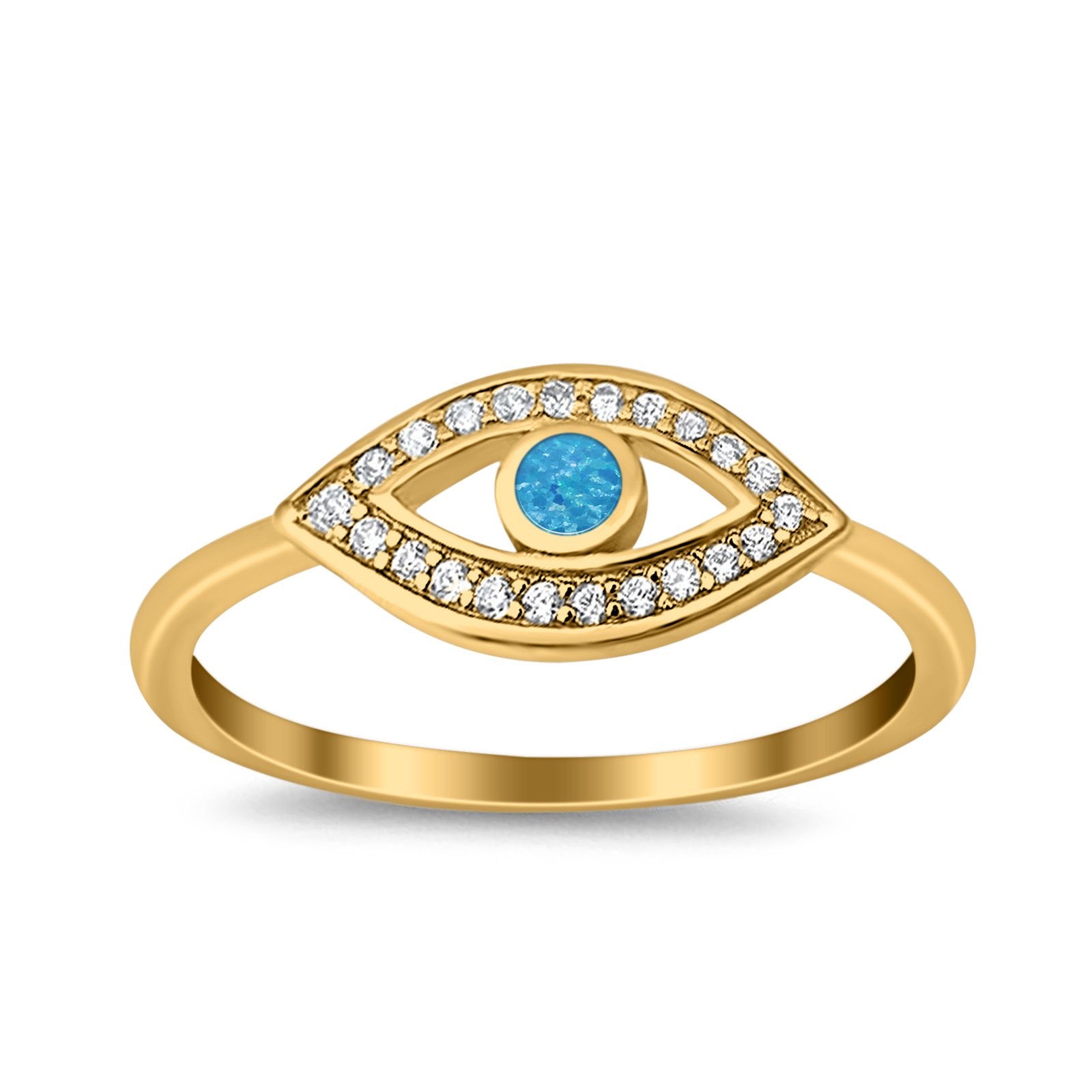 Evil Eye Ring Round Lab Opal Simulated Cubic Zirconia 925 Sterling Silver