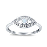 Evil Eye Ring Round Lab Opal Simulated Cubic Zirconia 925 Sterling Silver