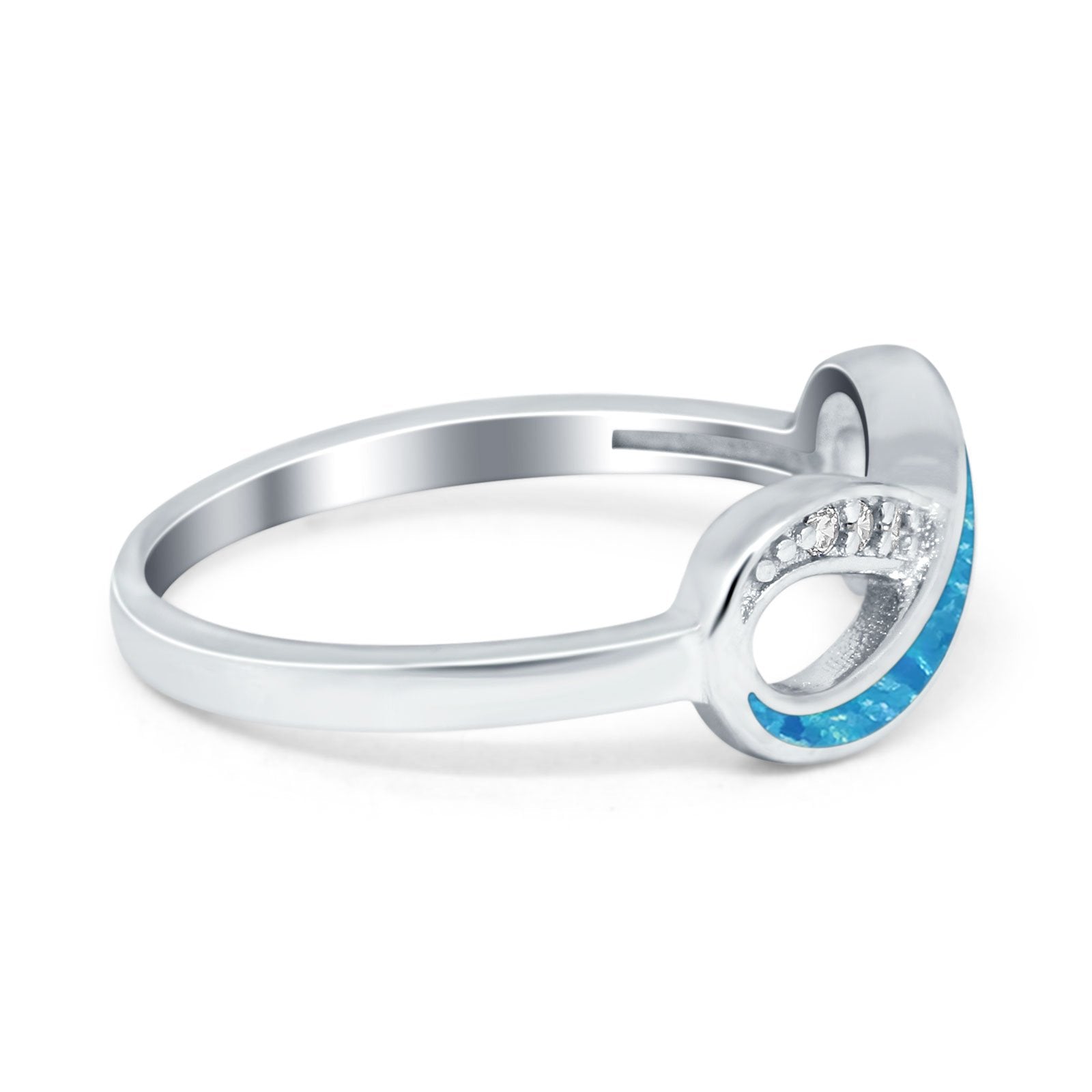 Infinity Ring Crisscross Simulated Cubic Zirconia Lab Opal 925 Sterling Silver
