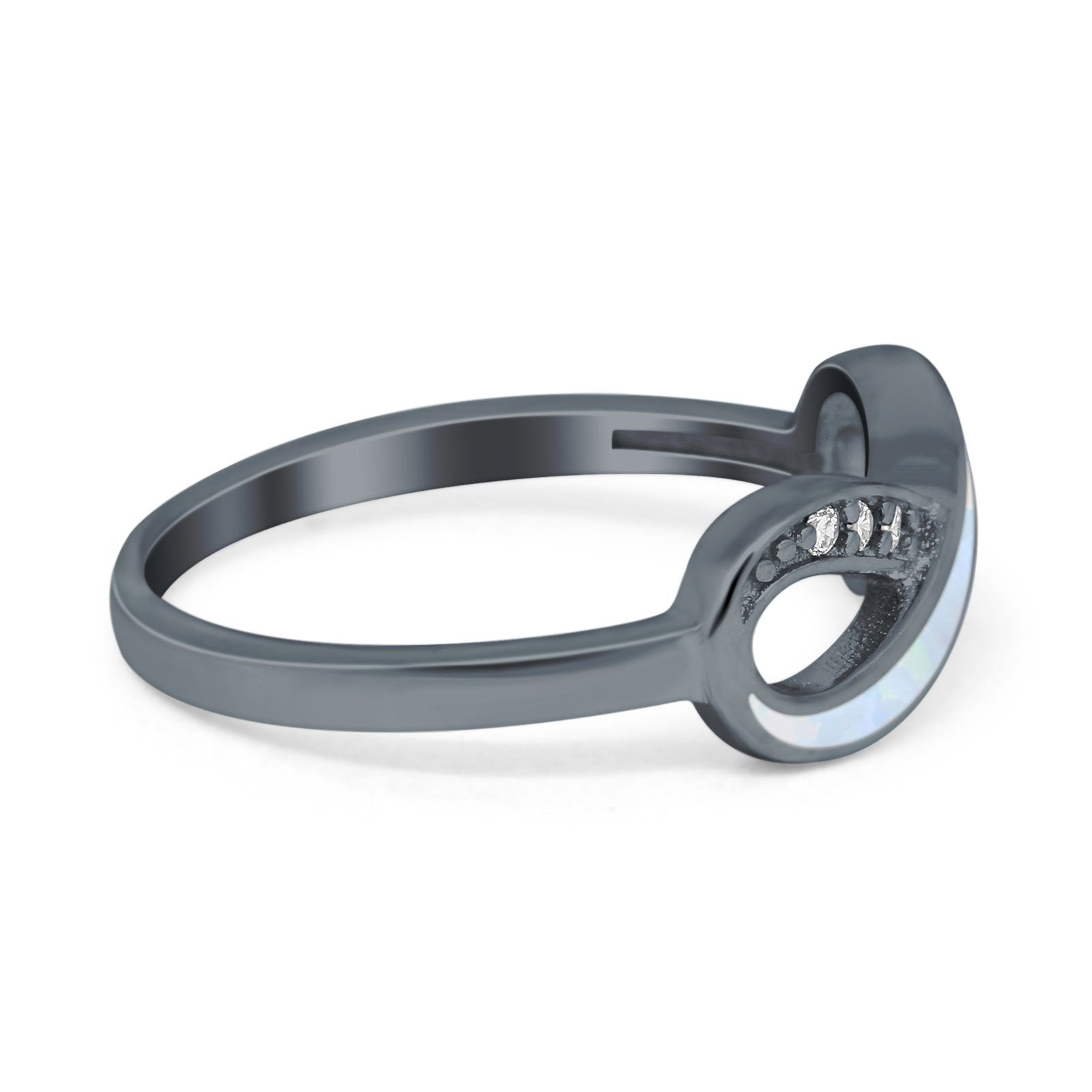 Infinity Ring Crisscross Simulated Cubic Zirconia Lab Opal 925 Sterling Silver