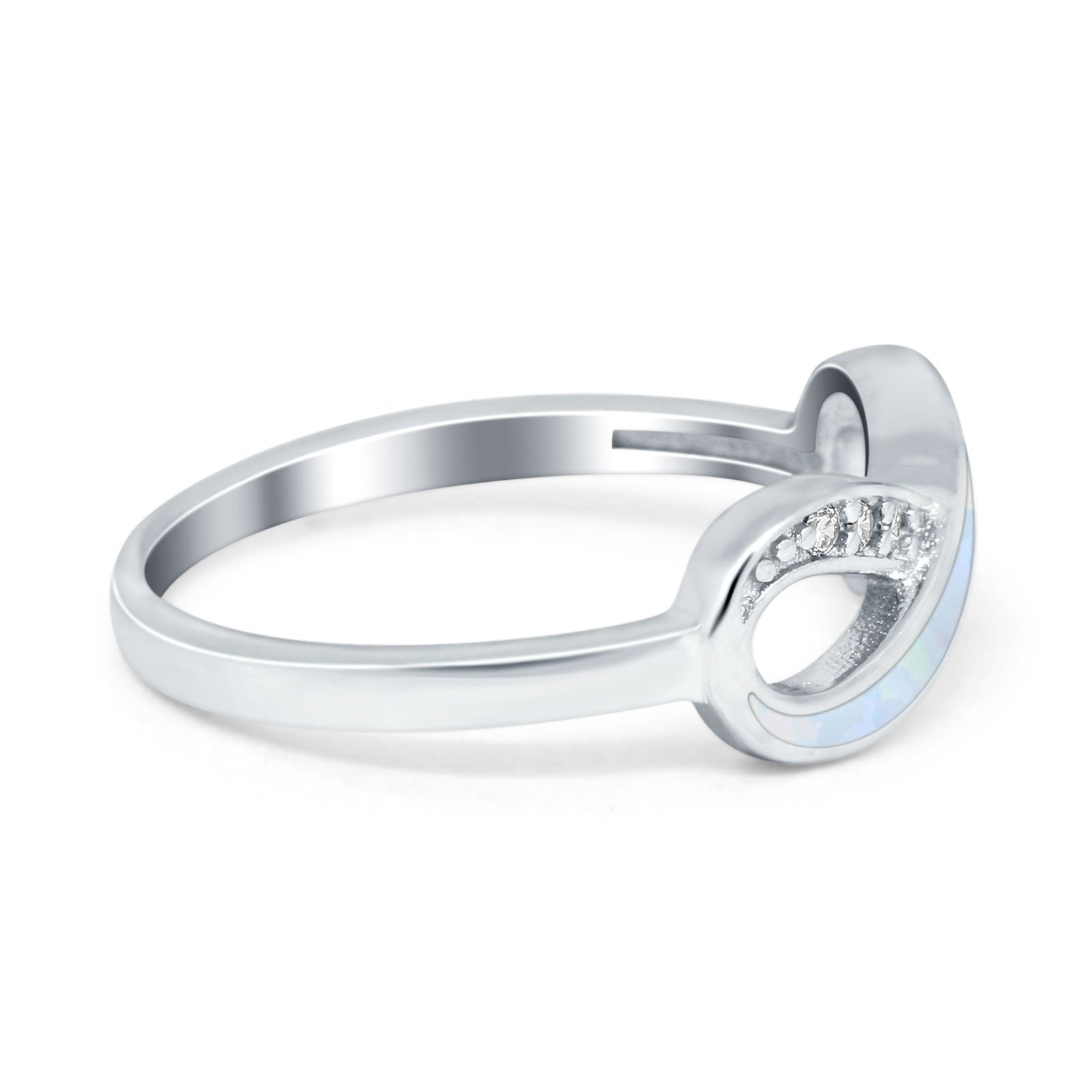 Infinity Ring Crisscross Simulated Cubic Zirconia Lab Opal 925 Sterling Silver