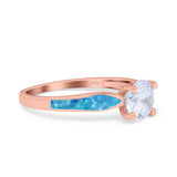 Solitaire Accent Engagement Ring Created Blue Opal Round Simulated Cubic Zirconia 925 Sterling Silver