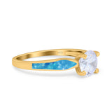 Solitaire Accent Engagement Ring Created Blue Opal Round Simulated Cubic Zirconia 925 Sterling Silver
