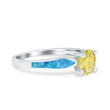 Solitaire Accent Engagement Ring Created White Opal Round Simulated Cubic Zirconia 925 Sterling Silver