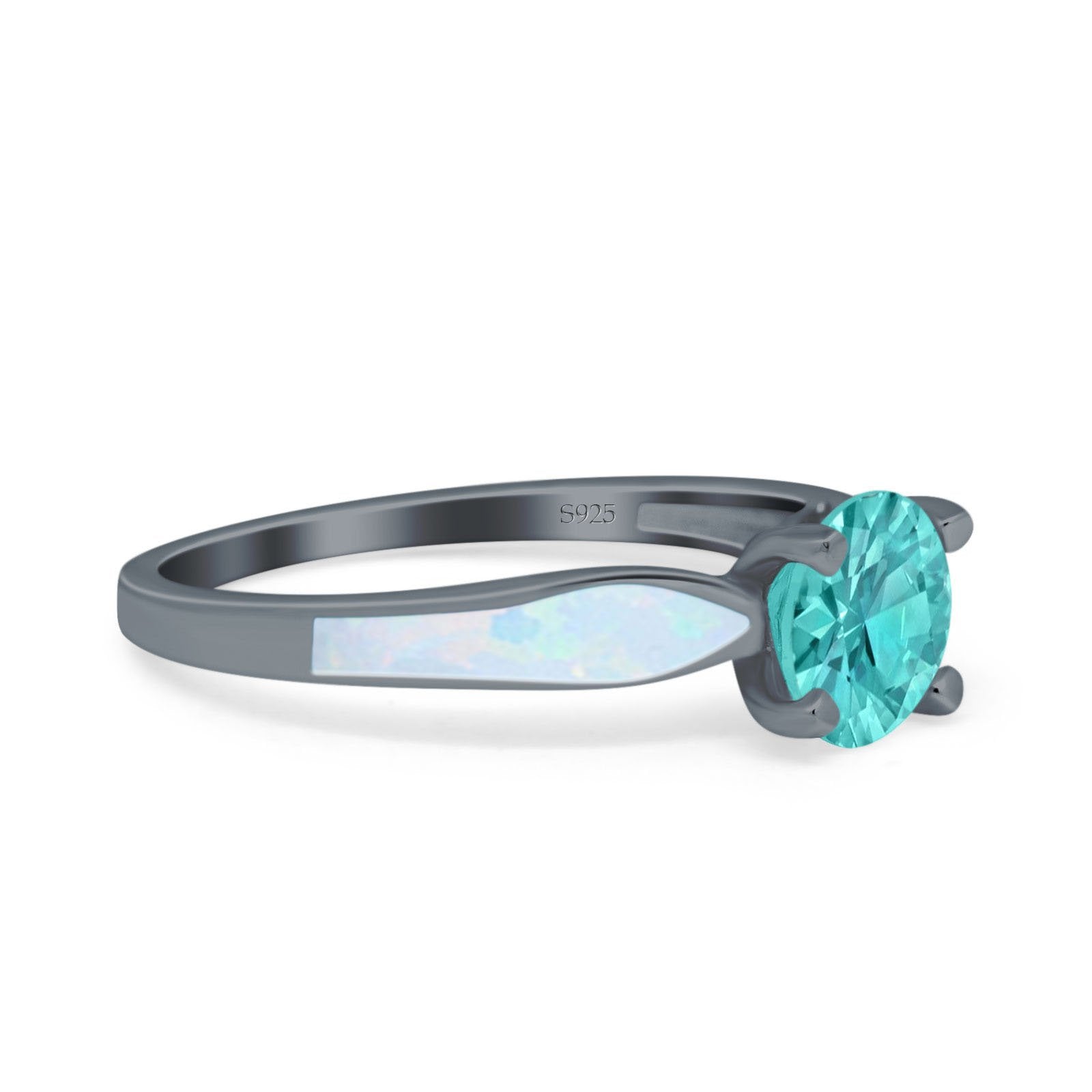 Solitaire Accent Engagement Ring Created White Opal Round Simulated Cubic Zirconia 925 Sterling Silver