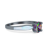 Solitaire Accent Engagement Ring Created White Opal Round Simulated Cubic Zirconia 925 Sterling Silver