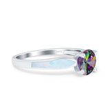 Solitaire Accent Engagement Ring Created White Opal Round Simulated Cubic Zirconia 925 Sterling Silver