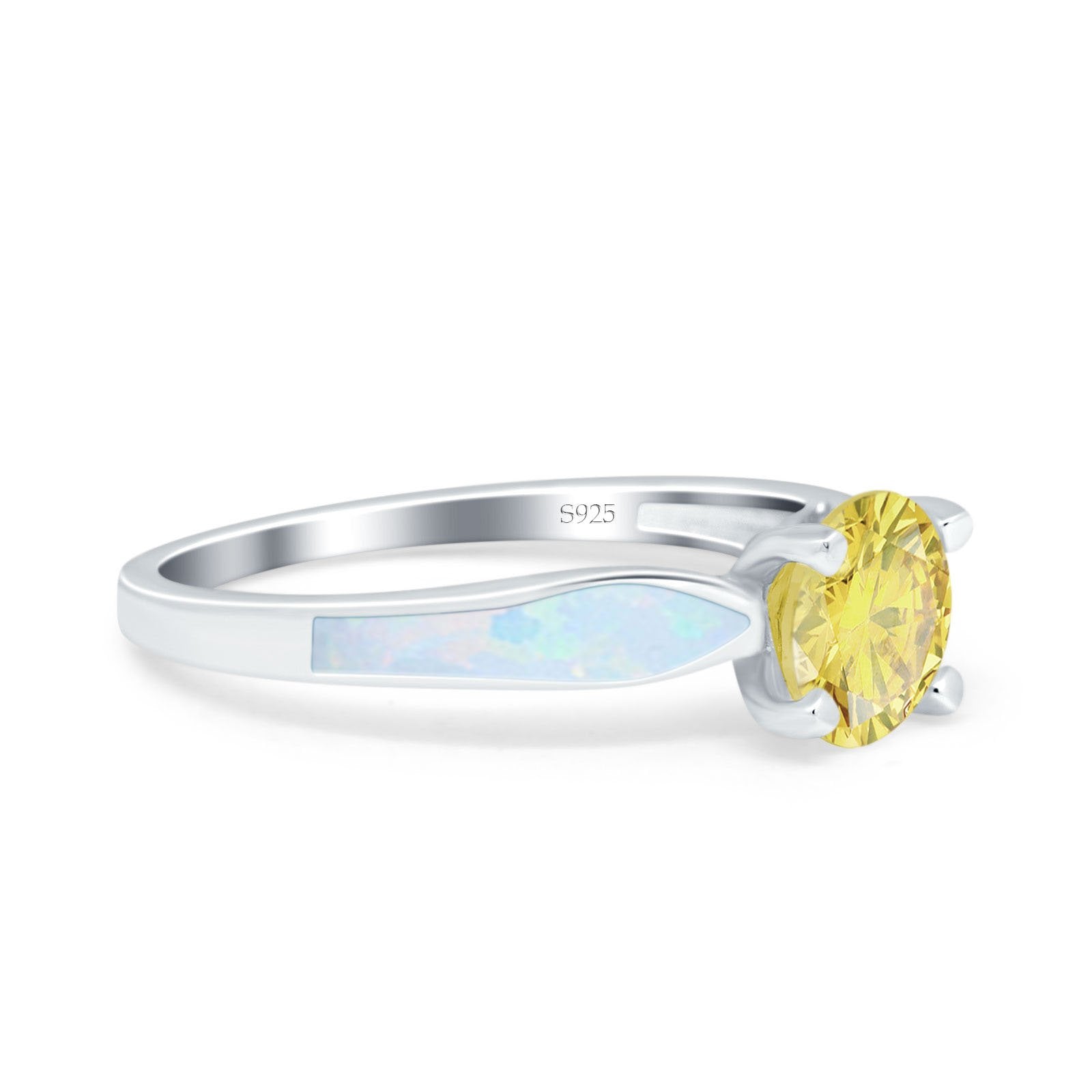 Solitaire Accent Engagement Ring Created White Opal Round Simulated Cubic Zirconia 925 Sterling Silver