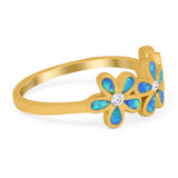 Plumeria Flower Ring Band Lab Created Opal Simulated Cubic Zirconia 925 Sterling Silver (8mm)