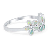 Plumeria Flower Ring Band Lab Created Opal Simulated Cubic Zirconia 925 Sterling Silver (8mm)