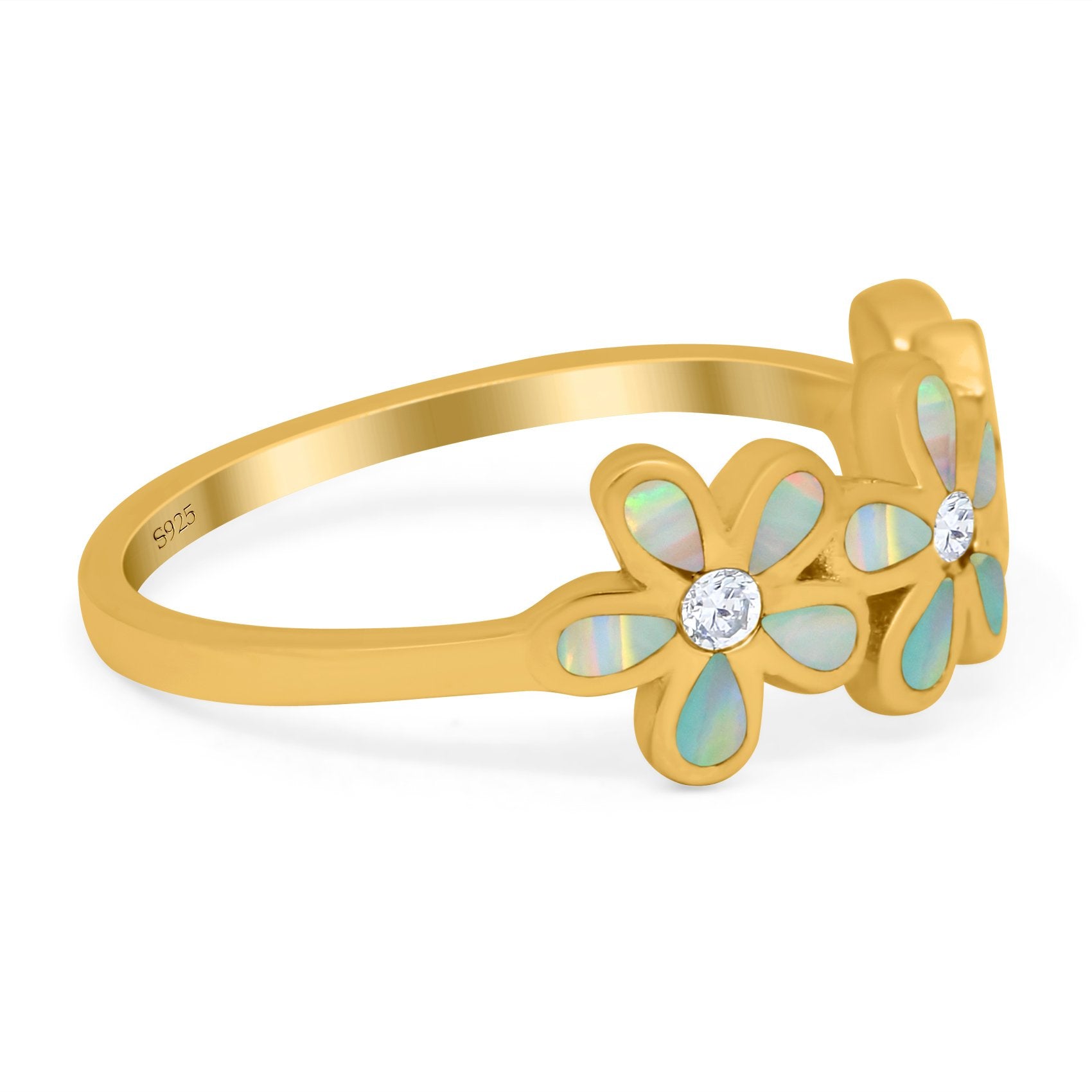 Plumeria Flower Ring Band Lab Created Opal Simulated Cubic Zirconia 925 Sterling Silver (8mm)
