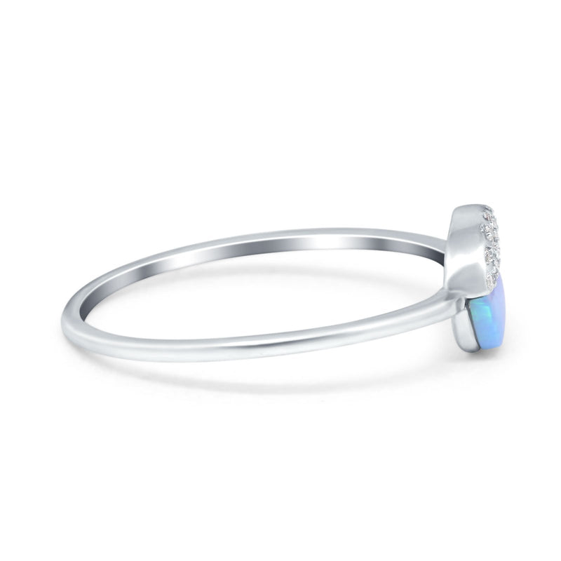 Fashion Ring Lab Created Light Blue Opal Round Cubic Zirconia 925 Sterling Silver
