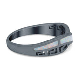 Greek Key Crisscross Ring Lab Created White Opal Band 925 Sterling Silver