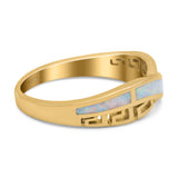 Greek Key Crisscross Ring Lab Created White Opal Band 925 Sterling Silver