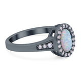 Lab Created Opal Halo Wedding Ring Round Simulated CZ 925 Sterling Silver (11mm)