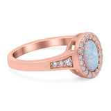 Lab Created Opal Halo Wedding Ring Round Simulated CZ 925 Sterling Silver (11mm)