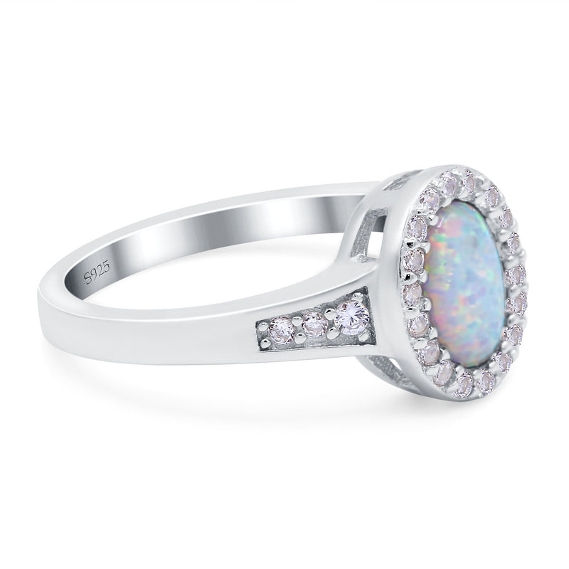 Lab Created Opal Halo Wedding Ring Round Simulated CZ 925 Sterling Silver (11mm)