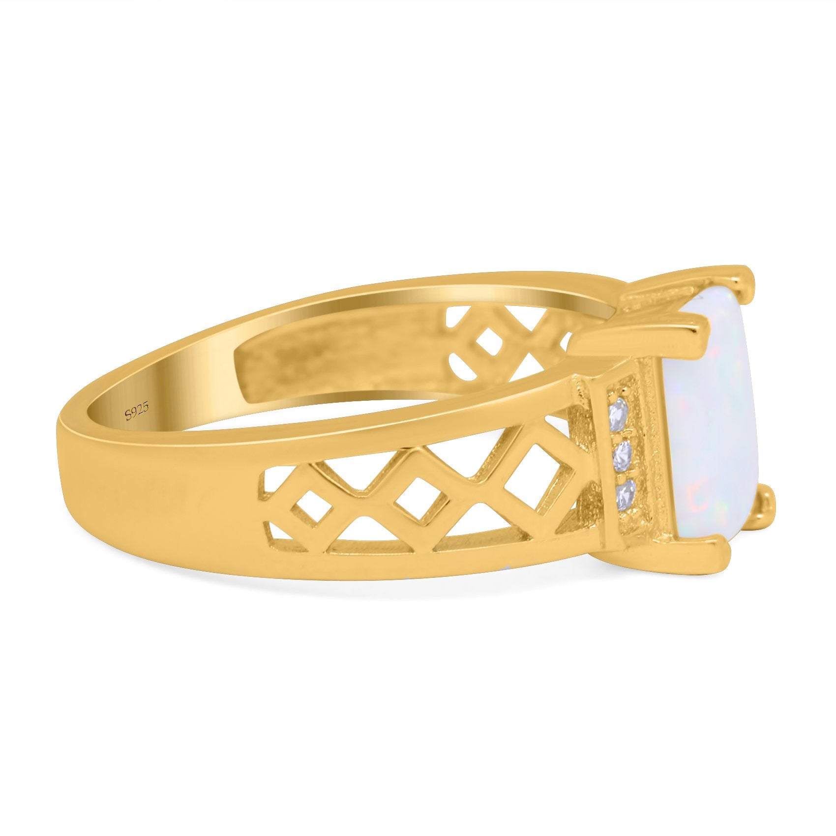 Fashion Ring Radiant Cut Lab Created White Opal Round Simulated Cubic Zirconia 925 Sterling Silver