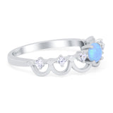 Fashion Half Eternity Ring Wave Design Round Lab Created Blue Opal Simulated Cubic Zirconia 925 Sterling Silver