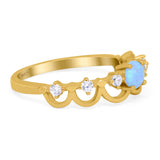 Fashion Half Eternity Ring Wave Design Round Lab Created Blue Opal Simulated Cubic Zirconia 925 Sterling Silver