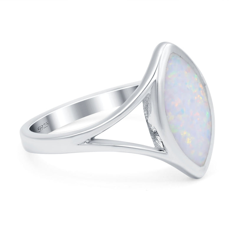 Solitaire Ring Marquise Shape Created Opal Split Shank 925 Sterling Silver (15mm)