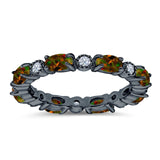 Full Eternity Stackable Band Ring Oval Created Opal 925 Sterling Silver