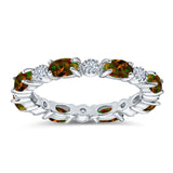 Full Eternity Stackable Band Ring Oval Created Opal 925 Sterling Silver