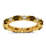 Full Eternity Stackable Band Ring Oval Created Opal 925 Sterling Silver