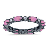 Full Eternity Stackable Band Ring Oval Created Opal 925 Sterling Silver