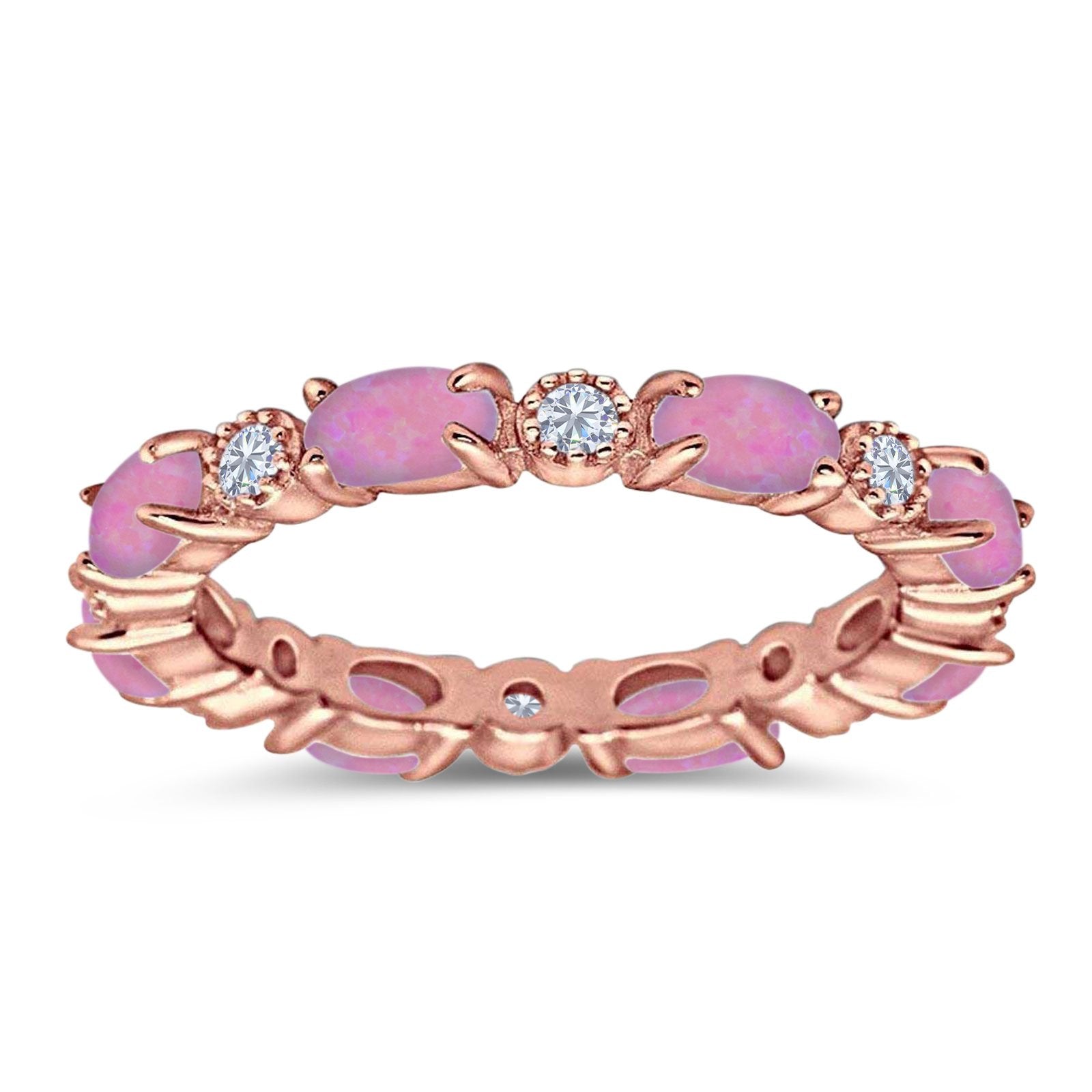 Full Eternity Stackable Band Ring Oval Created Opal 925 Sterling Silver
