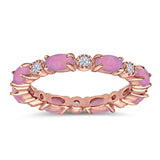 Full Eternity Stackable Band Ring Oval Created Opal 925 Sterling Silver